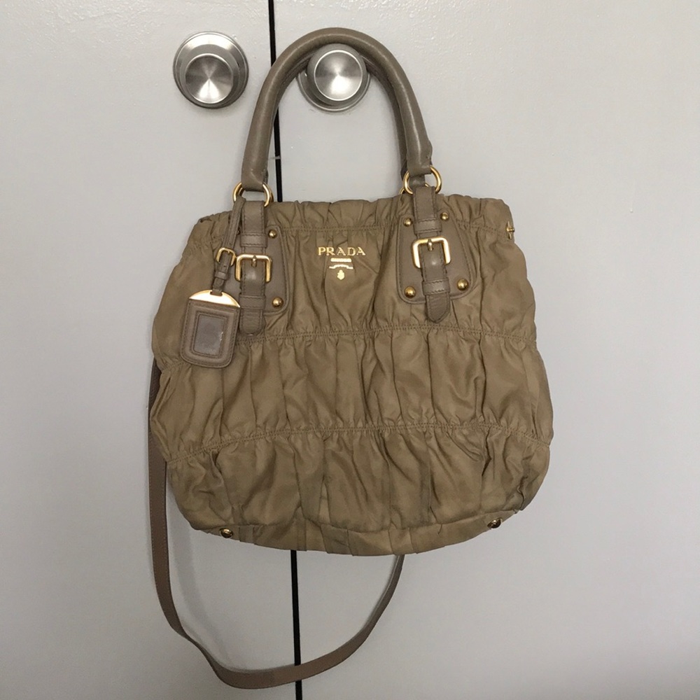 PRADA NAPPA GAUFRE BAG LEATHER & NYLON TAUPE